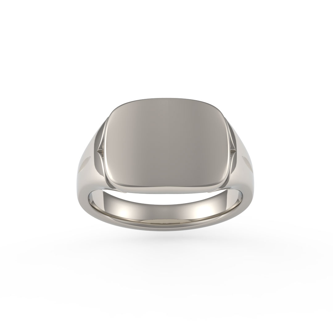 Curved Rectangle Plate Edge Pattern Platinum Signet Ring