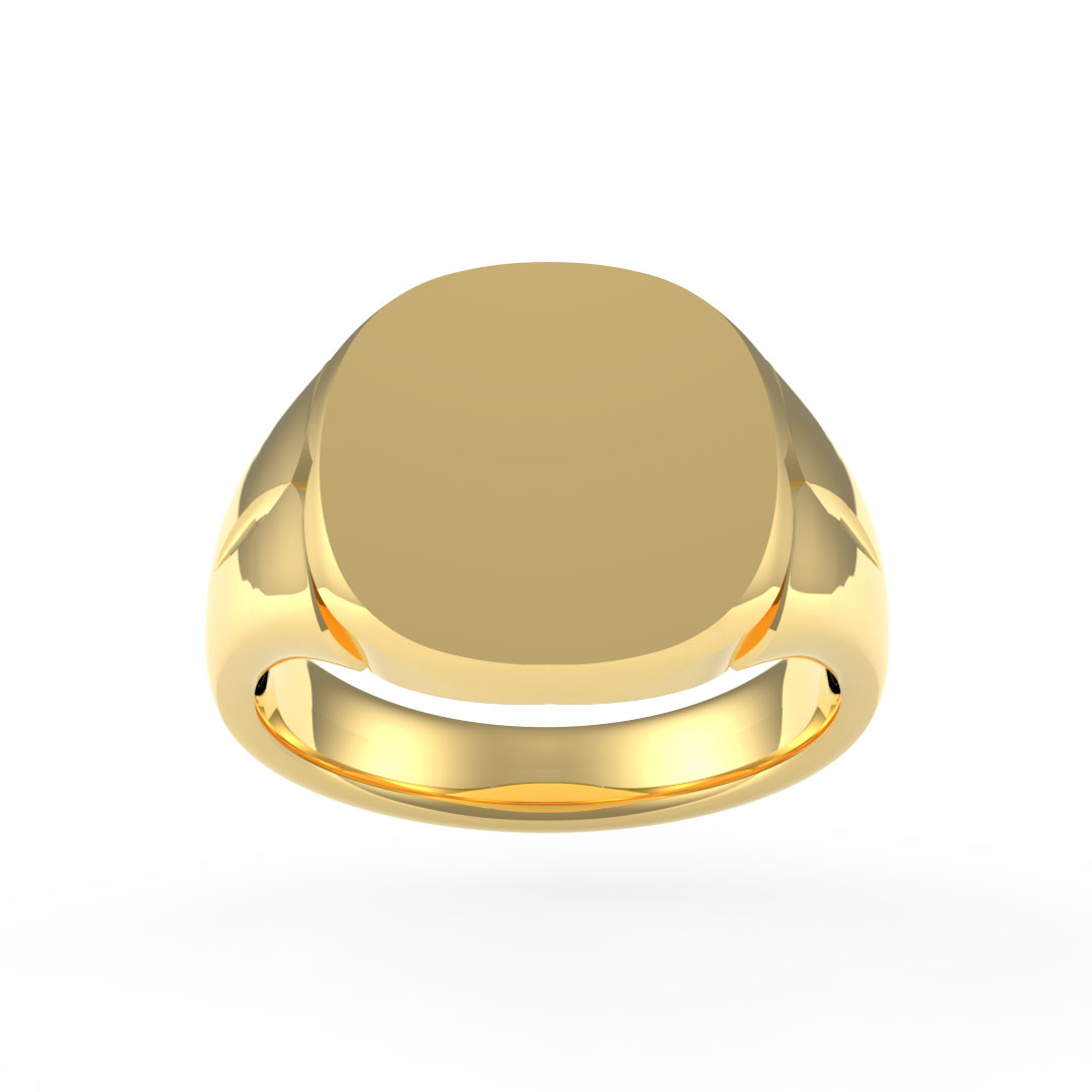 Cushion Plate With Edge Pattern 18ct Yellow Gold Signet Ring