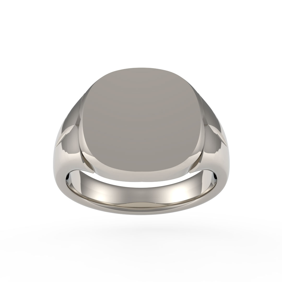 Cushion Plate With Edge Pattern 9ct White Gold Signet Ring