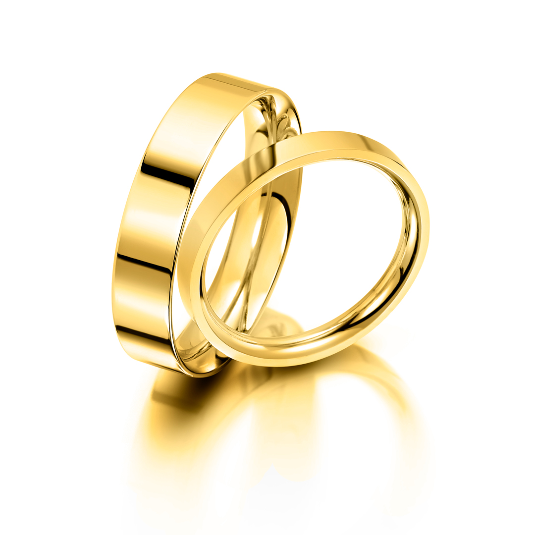 Flat Court Yellow Gold Wedding Bands