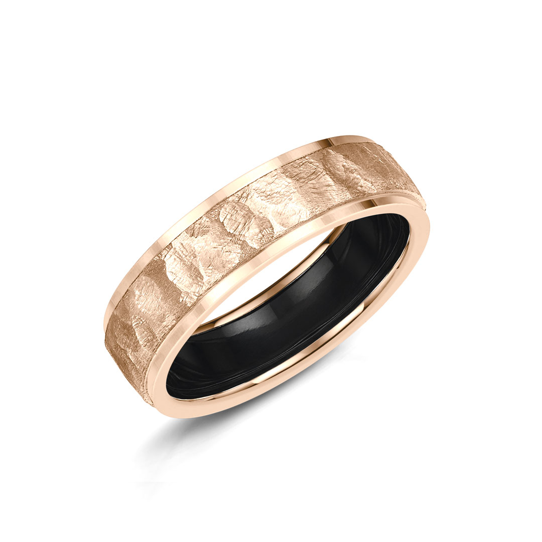 Hammered Finish Zirconium 18ct Rose Gold Wedding Ring