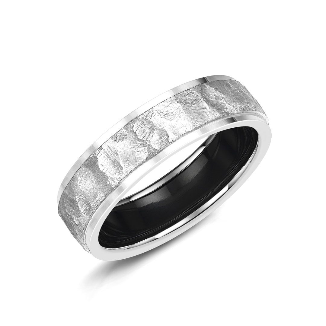 Hammered Finish Zirconium Platinum Wedding Ring