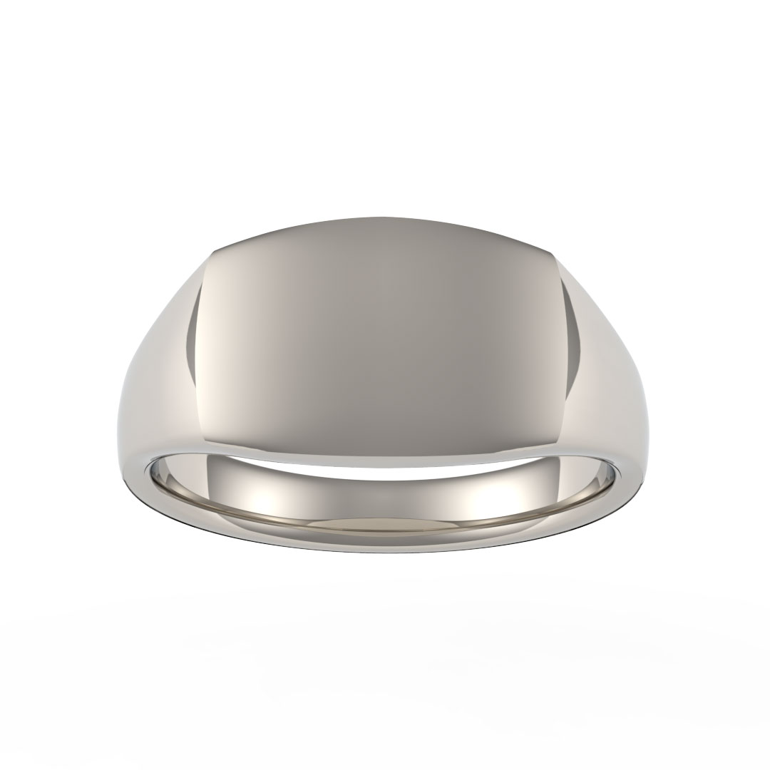 Lightweight Curved Rectangle Plate 9ct White Gold Signet Ring