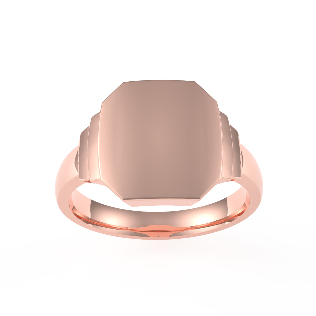 Octagon Plate Steps 18ct Rose Gold Signet Ring