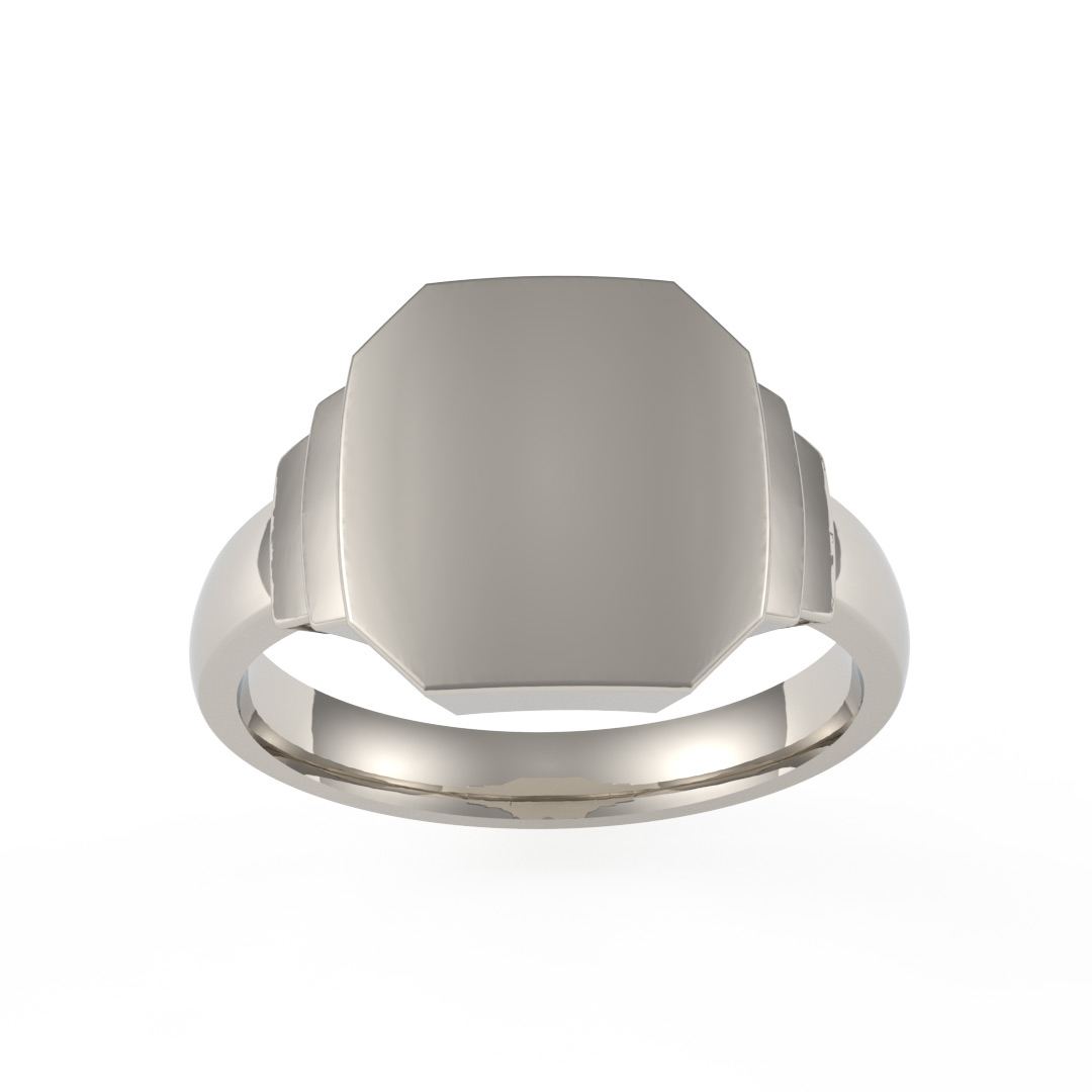 Octagon Plate Steps 18ct White Gold Signet Ring