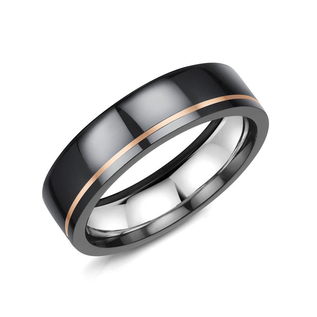 Offset Flat Zirconium 18ct Rose Gold Ring