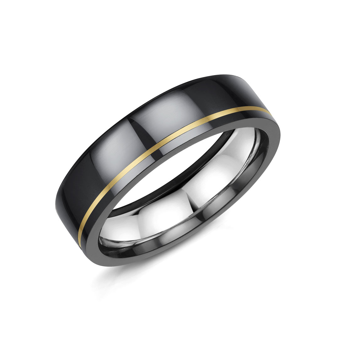 Offset Flat Zirconium 18ct Yellow Gold Ring