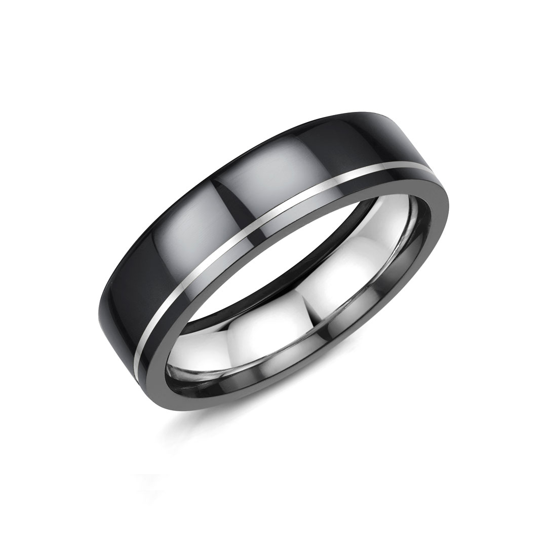 Offset Flat Zirconium Platinum Ring