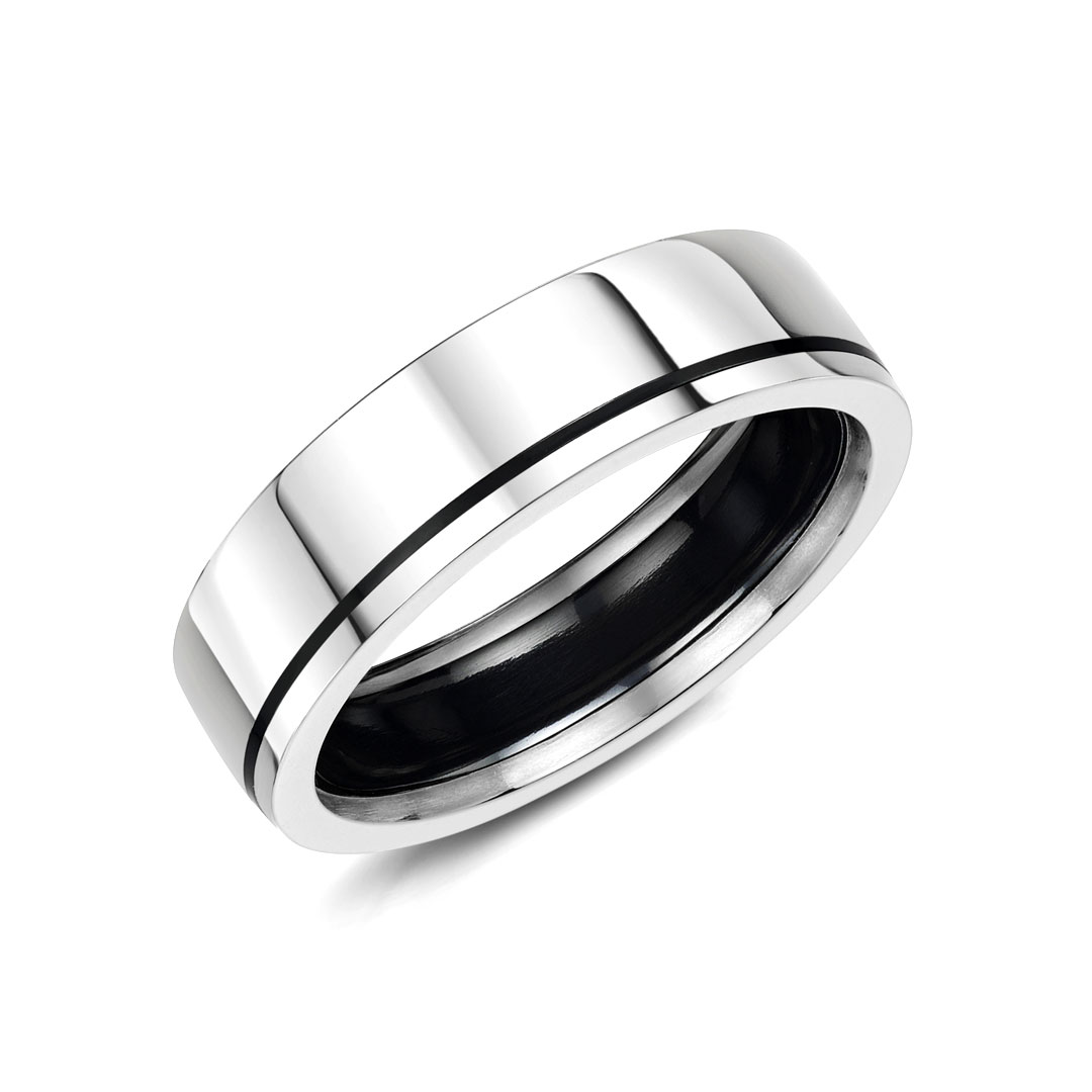 Offset Zirconium Inlay Platinum Wedding Ring