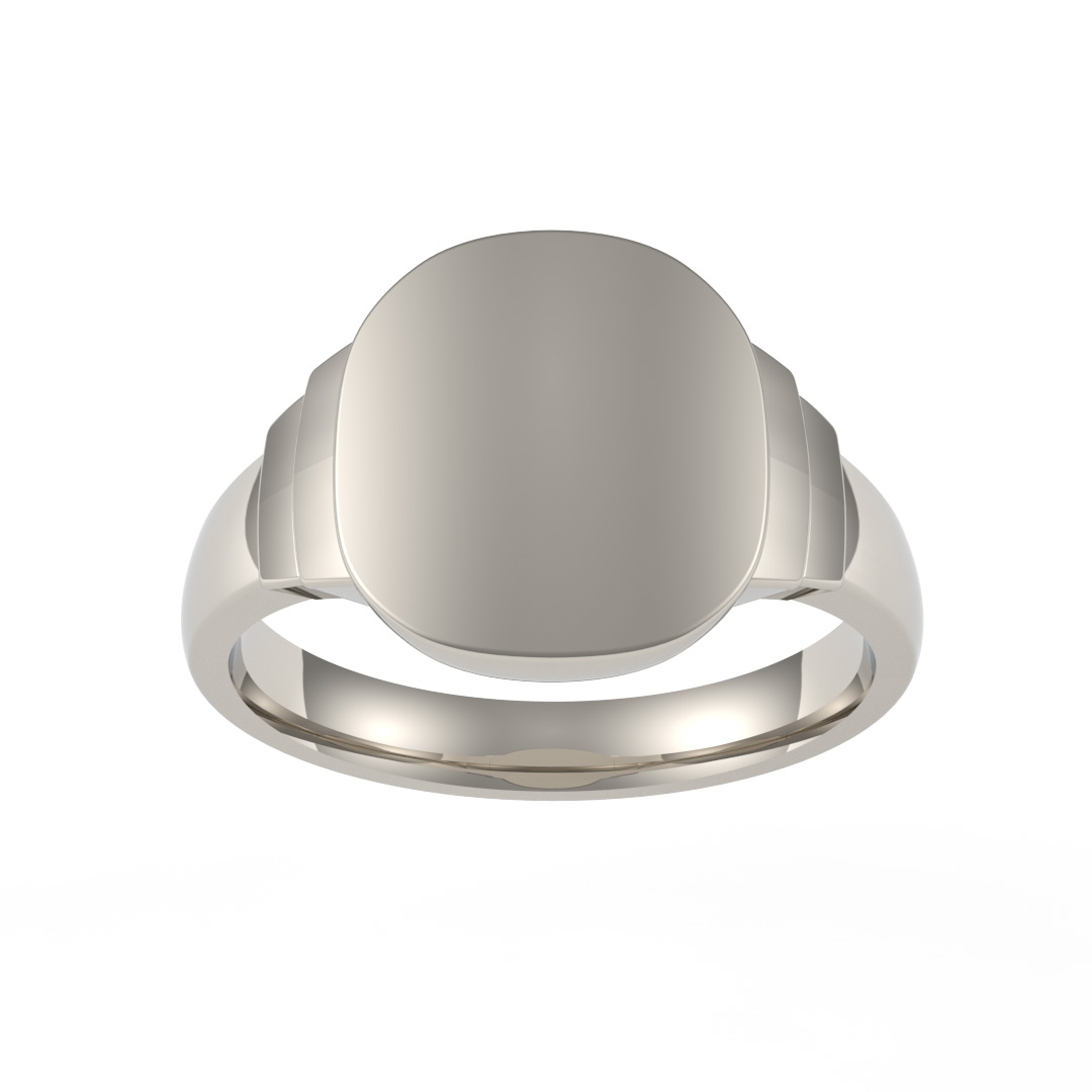 Oval Plate Steps 18ct White Gold Signet Ring