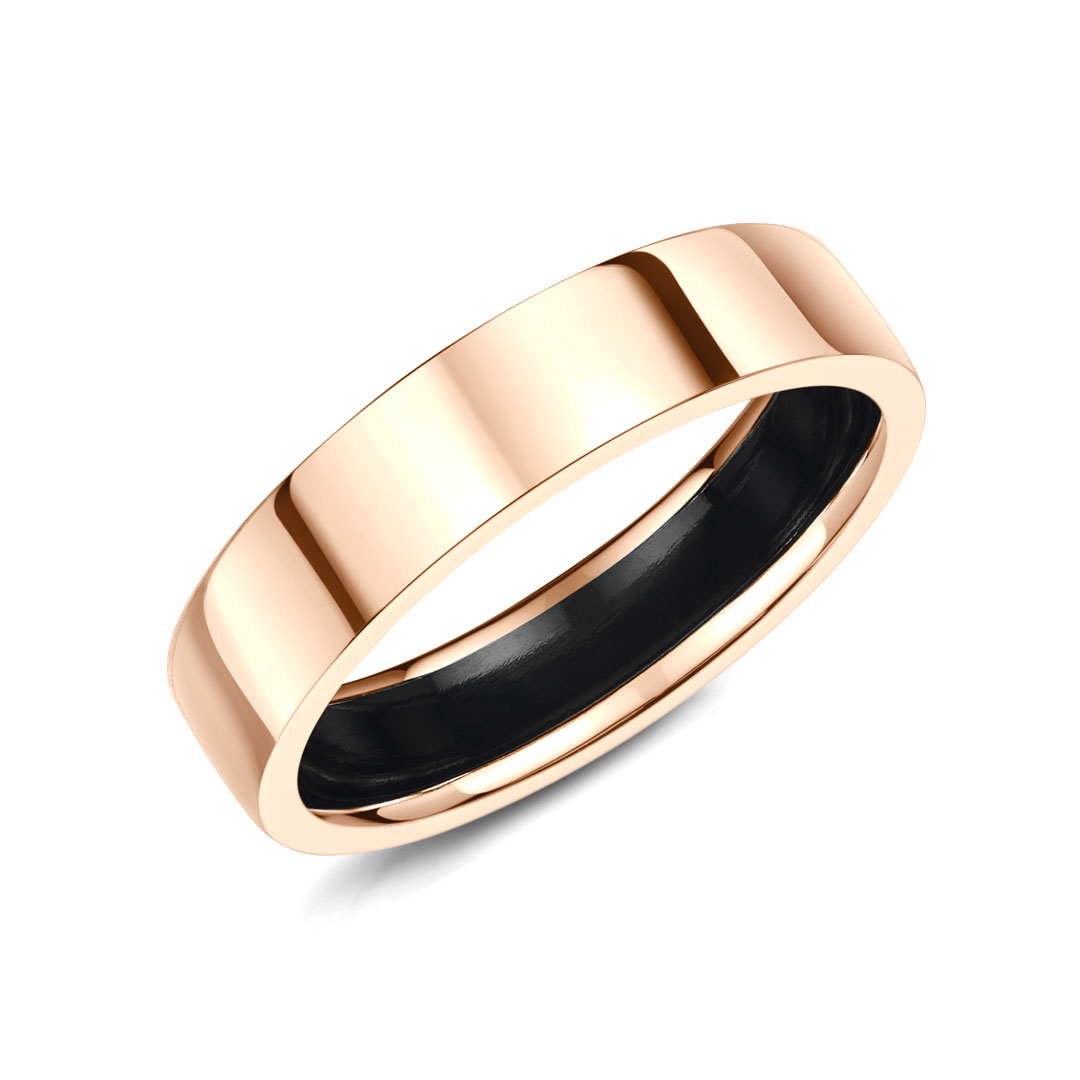 Zirconium Inlay Flat 18ct Rose Gold Ring