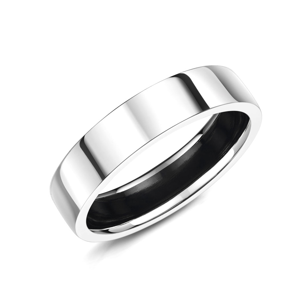 Zirconium Inlay Flat Platinum Ring