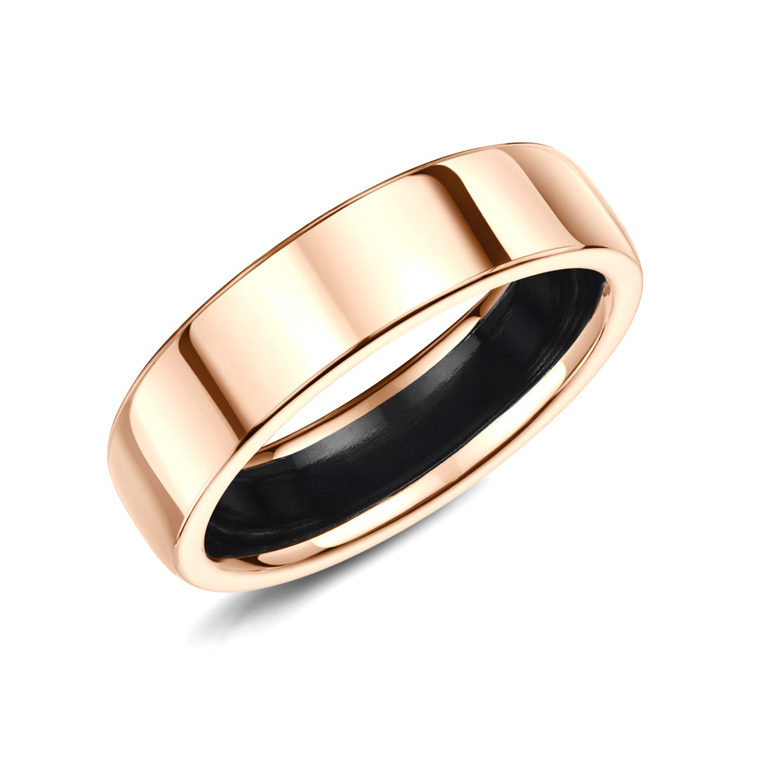 Zirconium Inlay Soft Flat 18ct Rose Gold Wedding Ring