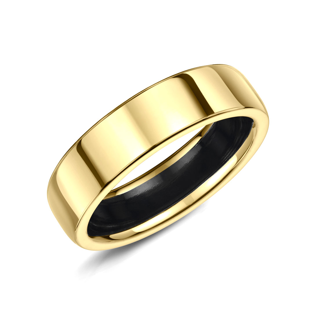 Zirconium Inlay Soft Flat 18ct Yellow Gold Wedding Ring