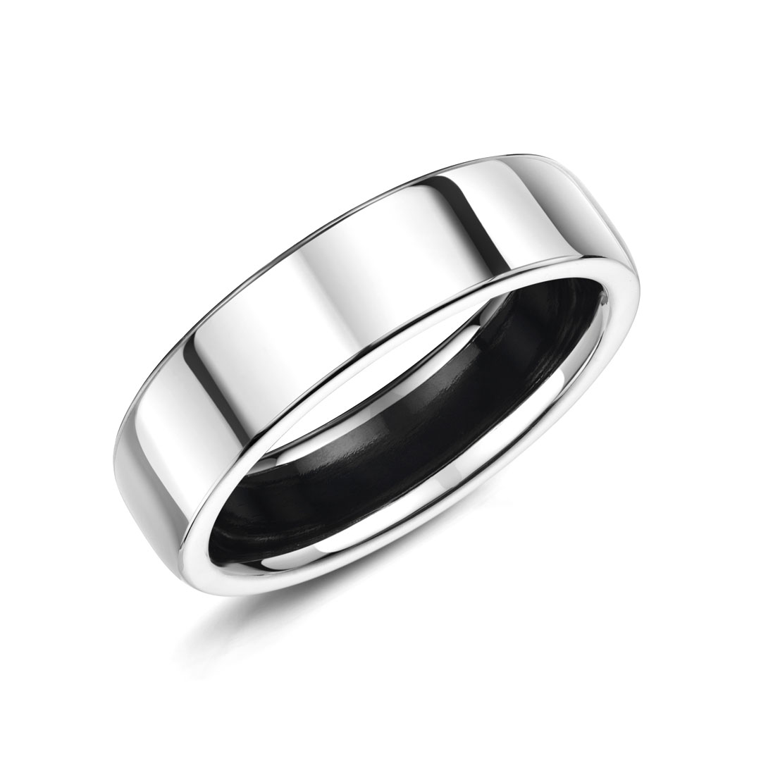 Zirconium Inlay Soft Flat Platinum Wedding Ring